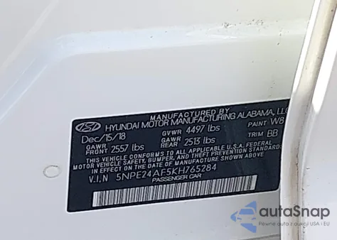 2019 Hyundai Sonata Se from USA, damaged, VIN 5NPE24AF5KH765284